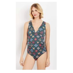A Pea in the Pod Teal Mosaic Tile Print Tankini Swim Suit